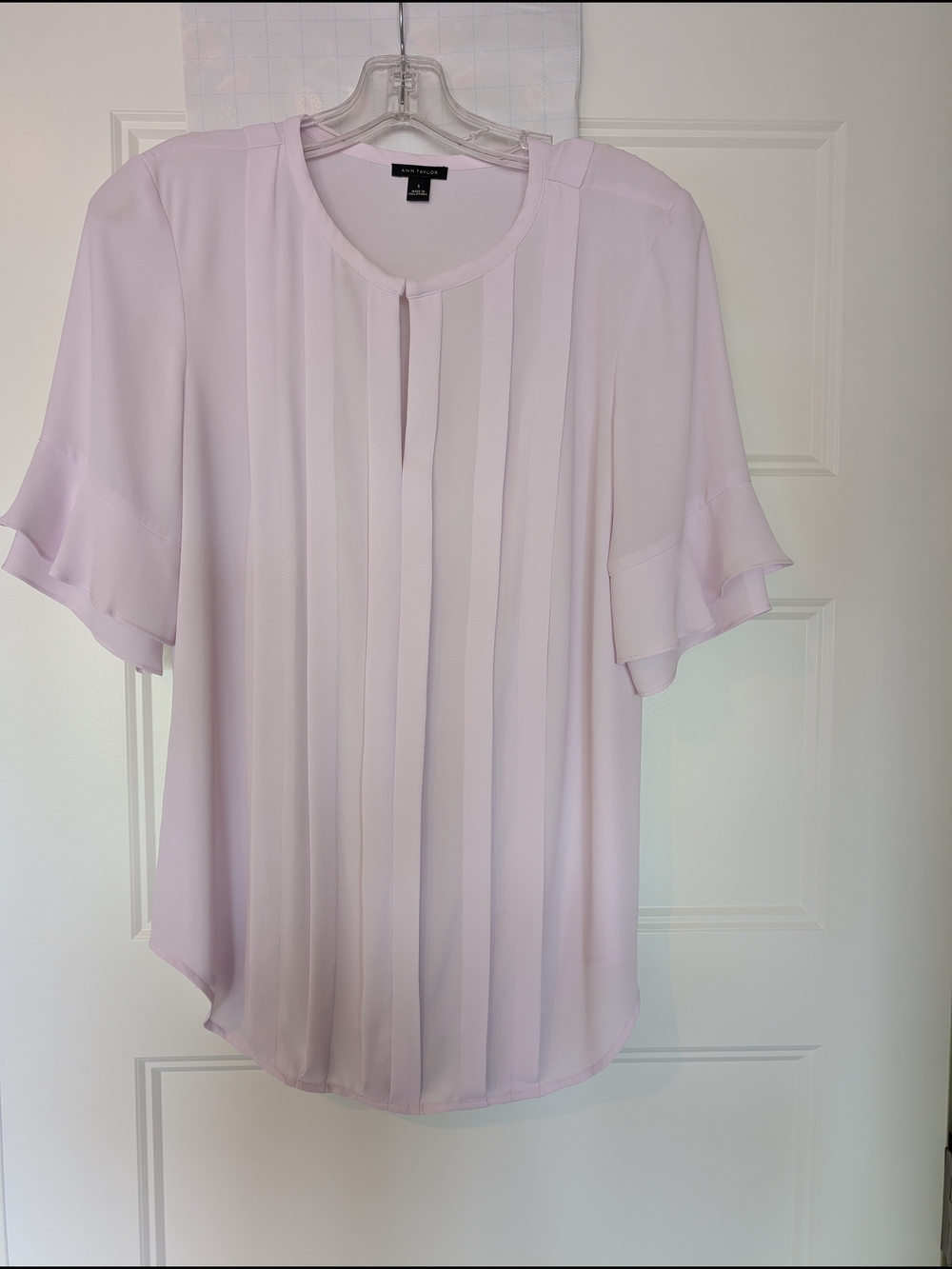 Ann Taylor Light Lilac Pleated Short Sleeve Blouse